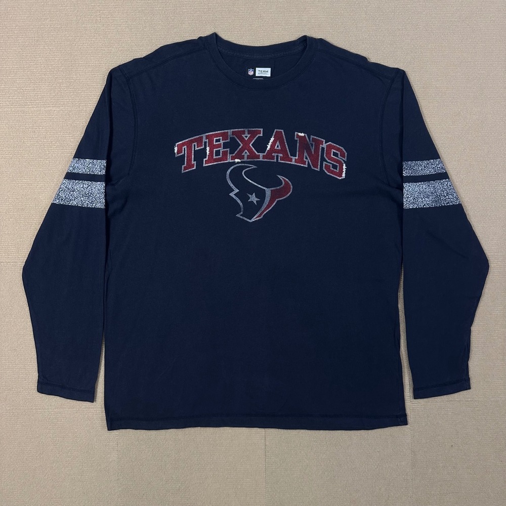 NFL Team Apparel Houston Texans T-Shirt Mens XL Blue Long Sleeve Graphic Tee